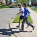 Students run on the road