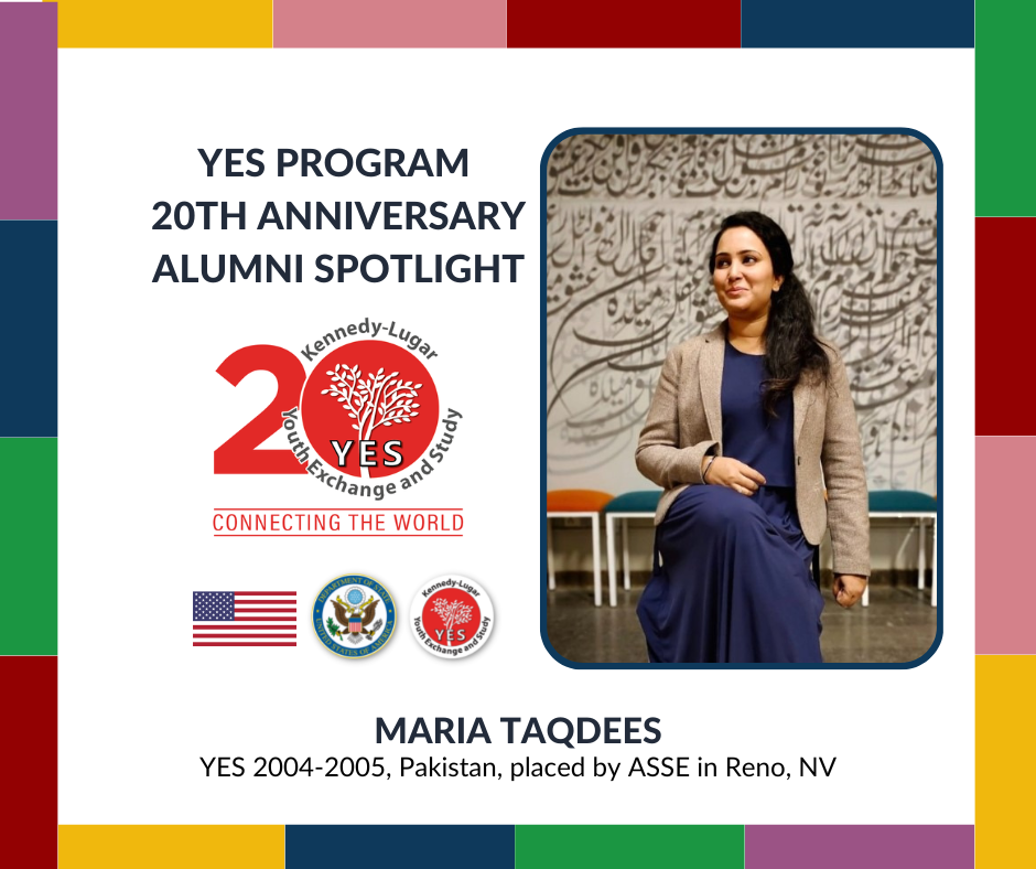Yes 20Th Anniversary Graphic With Photo Of Alum Maria Taqdees