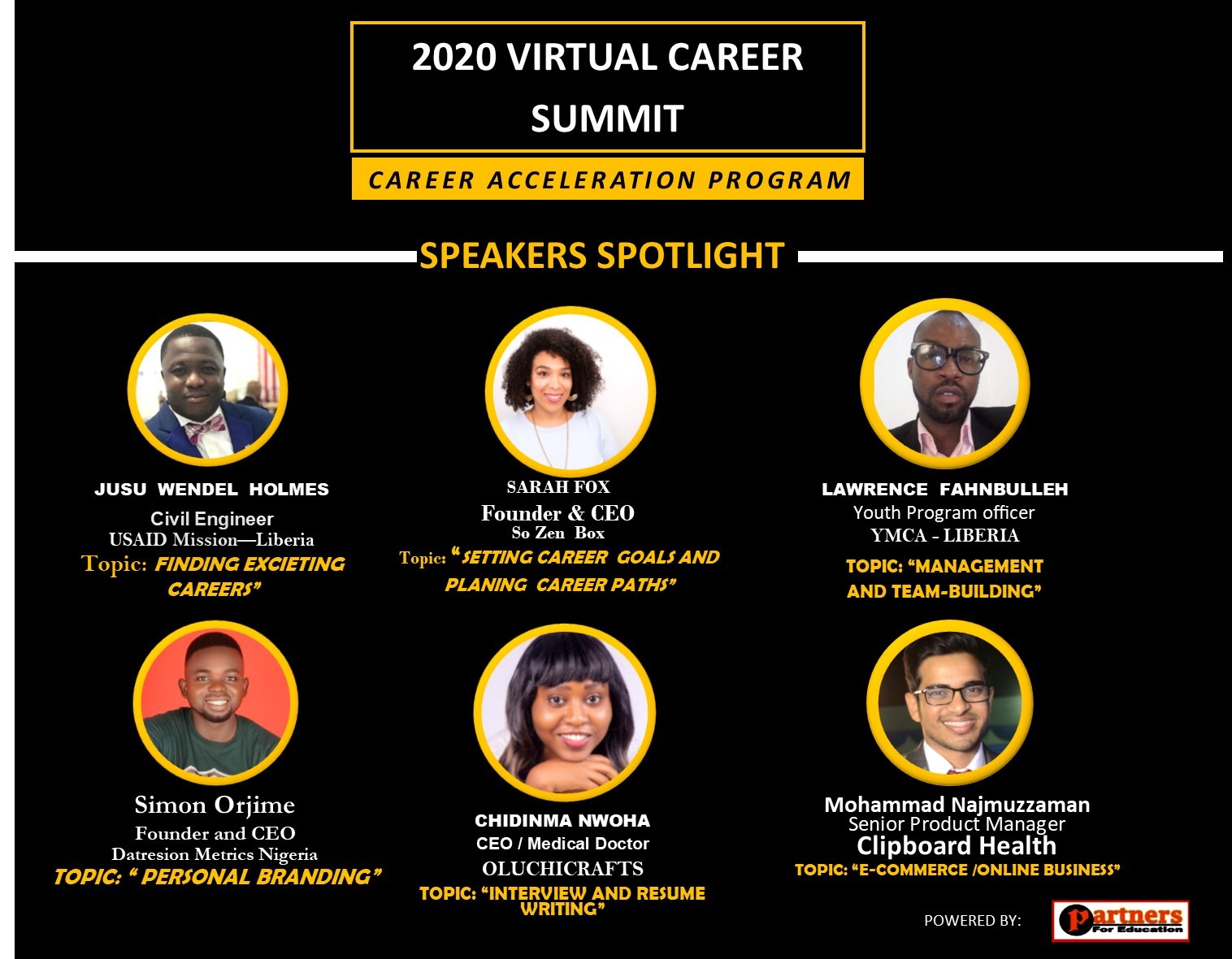 Speakers attending the 2020 virtual career summit