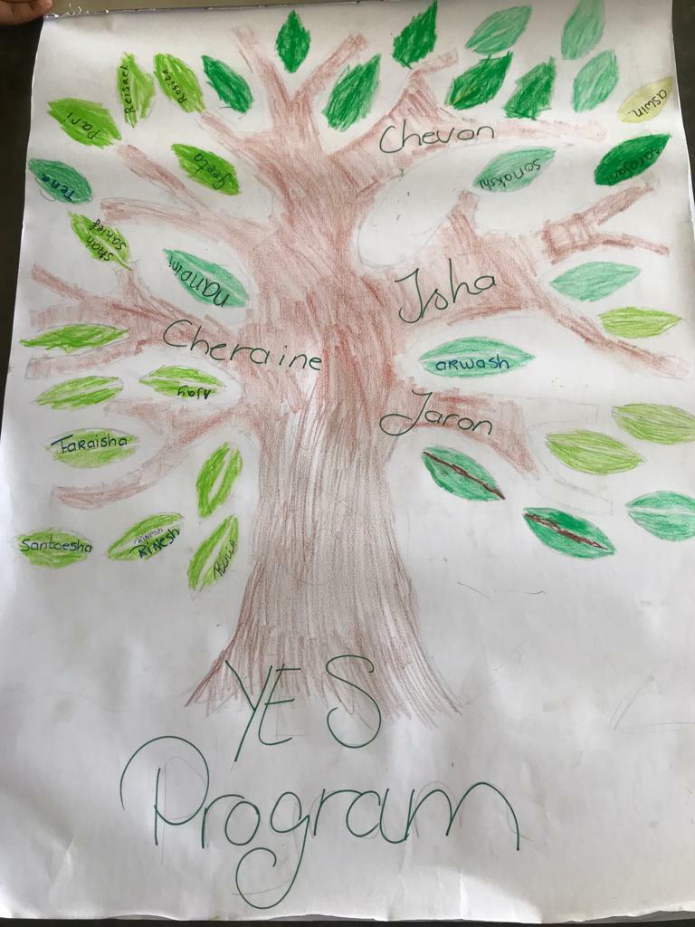 A picture of a tree, drawn by a student, which says YES on it