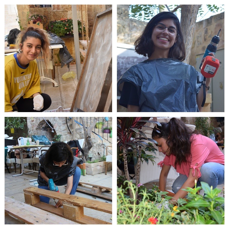 Four photos of women working