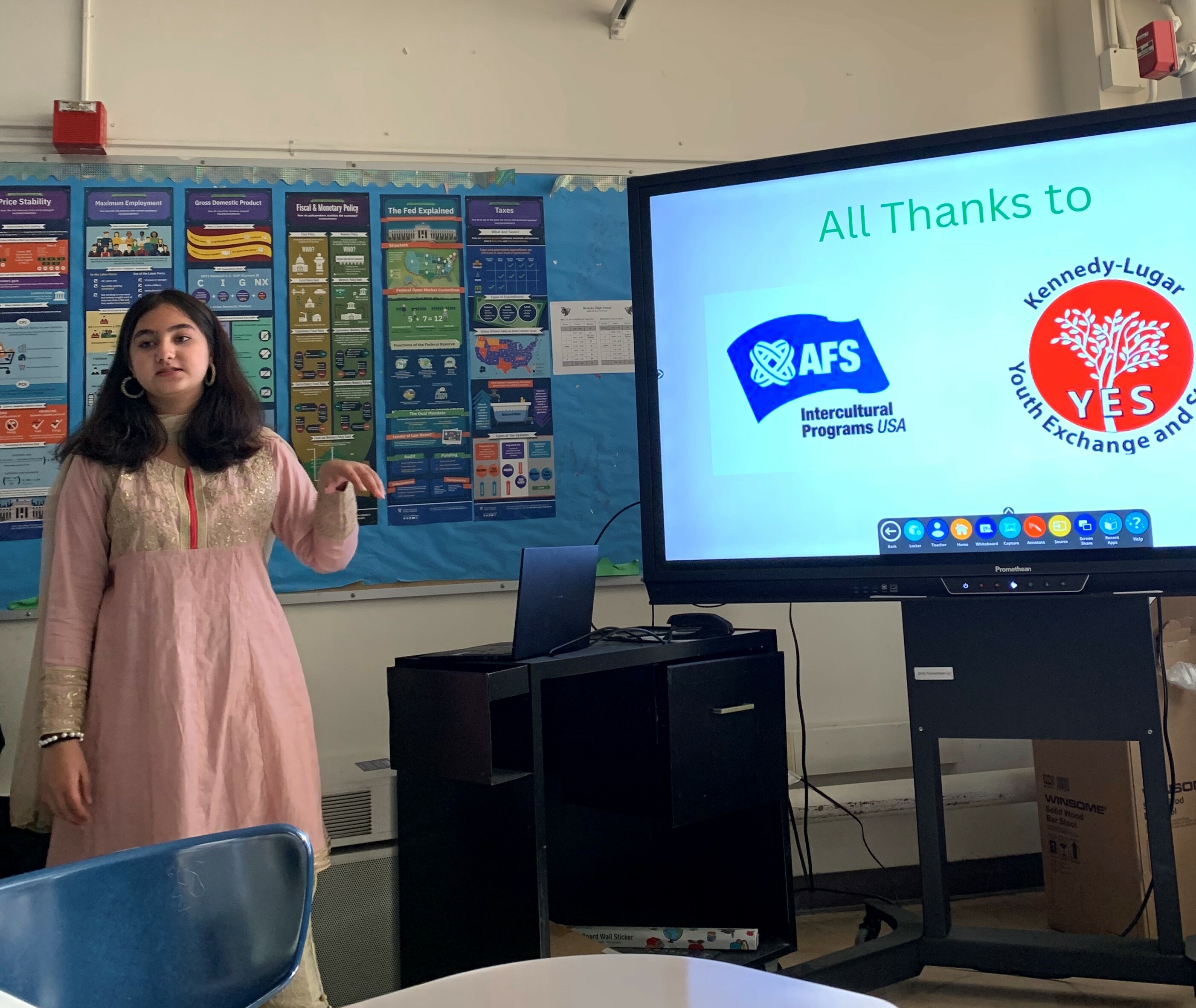 Hina giving a presentation at school.