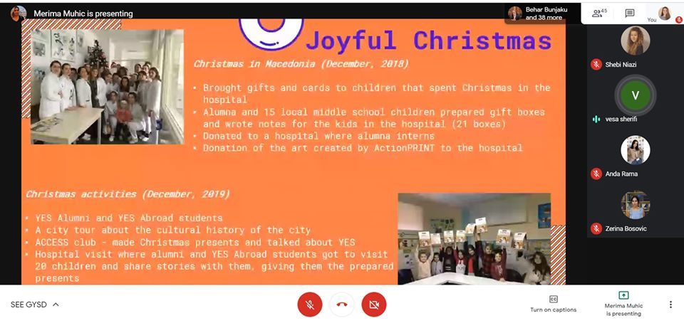 Zoom screenshot of a powerpoint that says "Joyful Christmas"