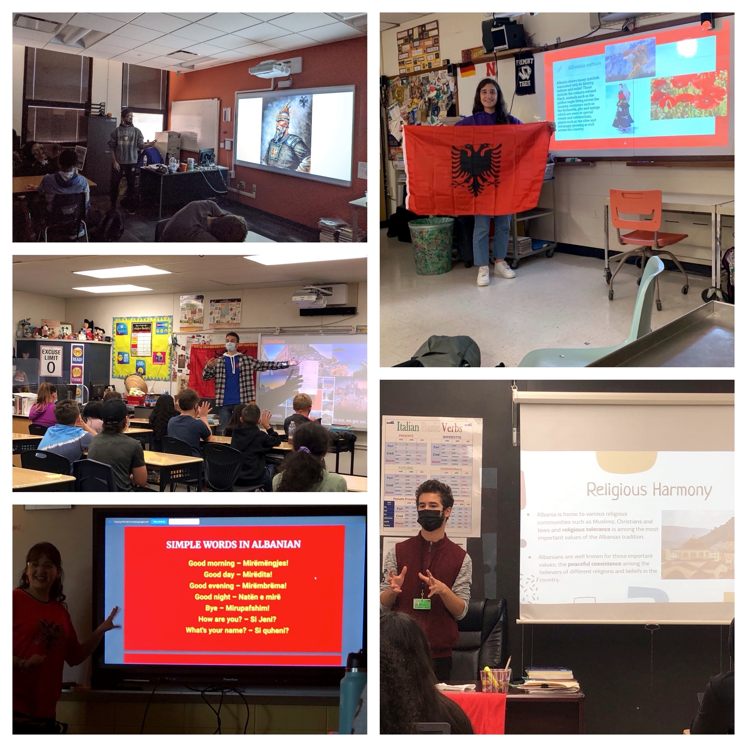 Photos of Albanian YES students presenting during International Education Week