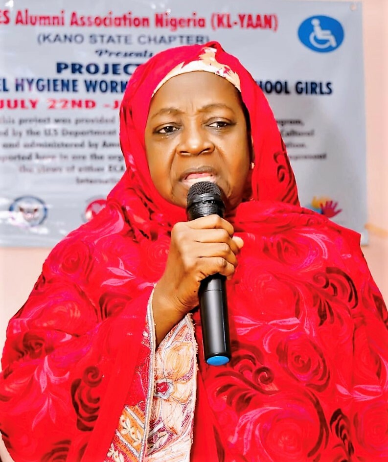 Image Of Former Commissioner For Womens Affairs Prof  Gaji Fatima Dantata Giving A Presentation On Menstrual Health Management