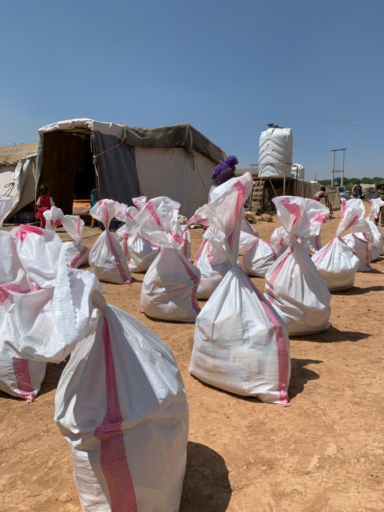 Donation bags lined up outside in Jordan.