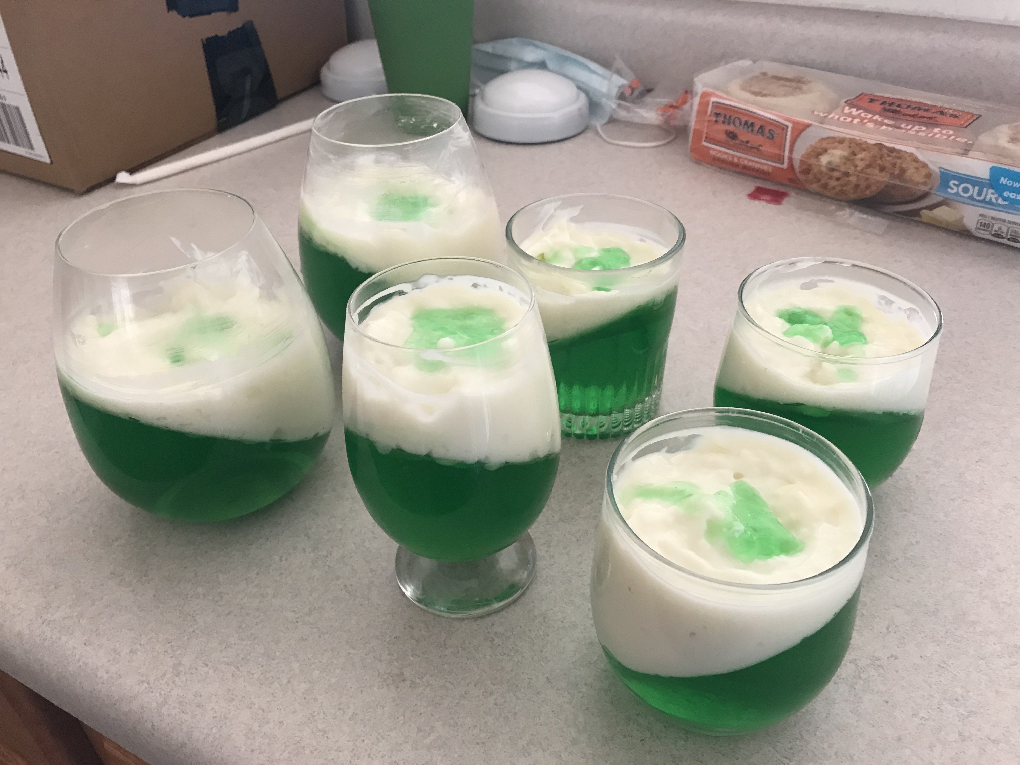 Green and white desserts
