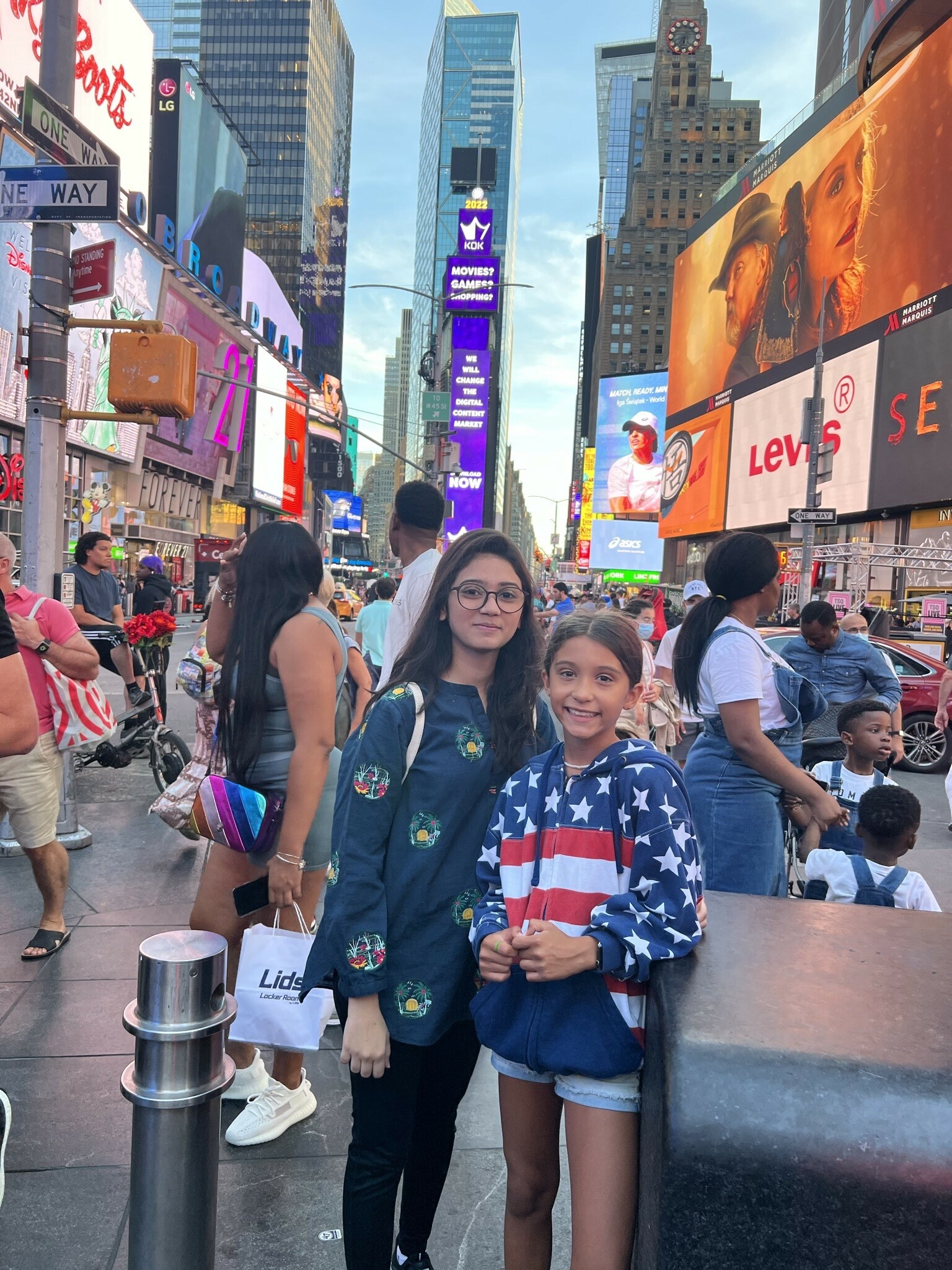 Sereena in Times Square with her host family
