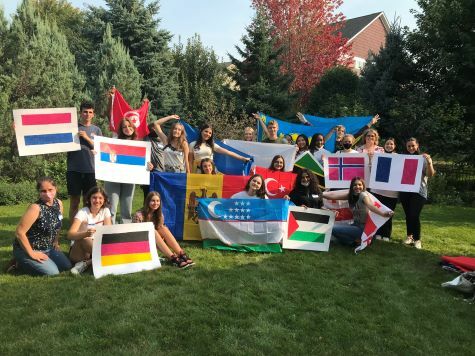Imge with a group of exchange students from different countries holding their country flag