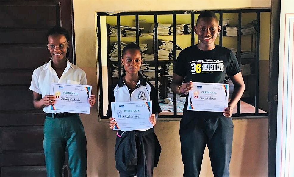 Three Spelling Bee Winners Line Up To Pose With Their Certificates