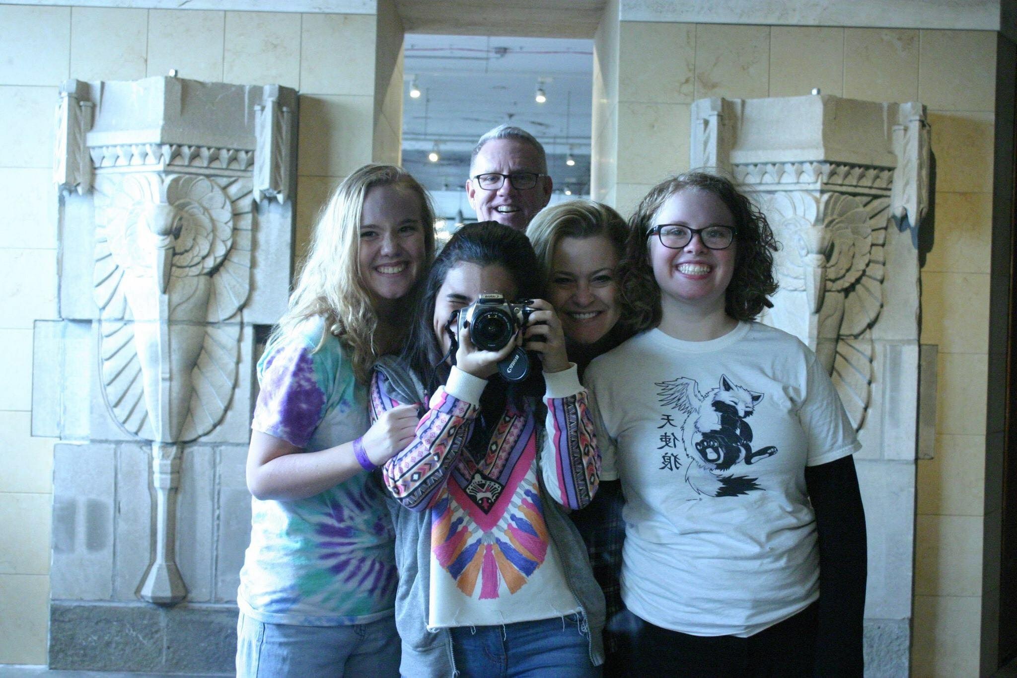Vesa visiting a museum with her host family