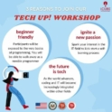 Graphic depicting information about the Tech Up! Workshop