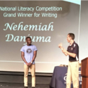 Nehemiah on stage for the National Literary Competition