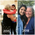 Two photos of Tala with her host mom. The first photo is from 2015 and they are embracing. The second photo is from 2018 and they are standing next to each other, smiling